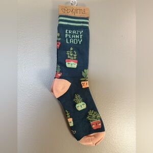 Karma Crazy Plant Lady Socks - Blue and Peach